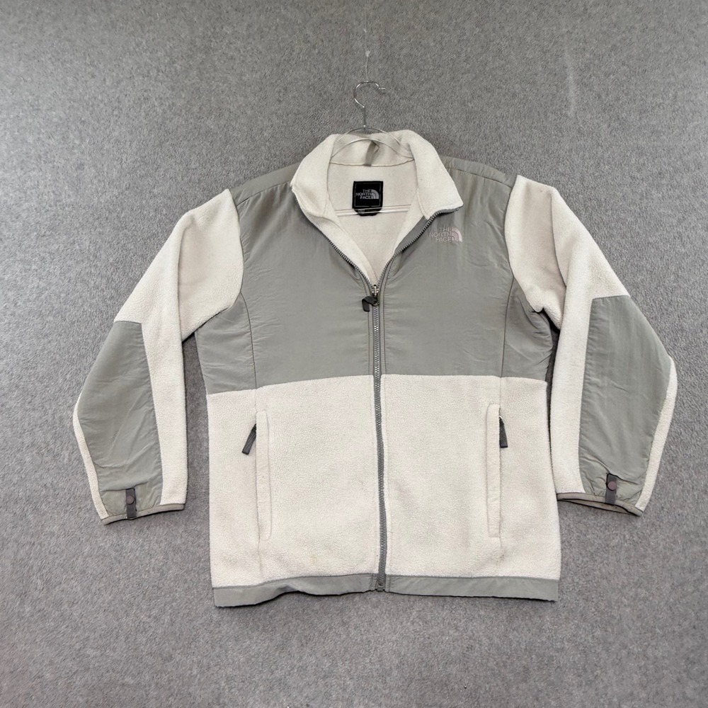 The North Face Denali Jacket Girls XL Cream Gray Polartec Fleece Full Zip